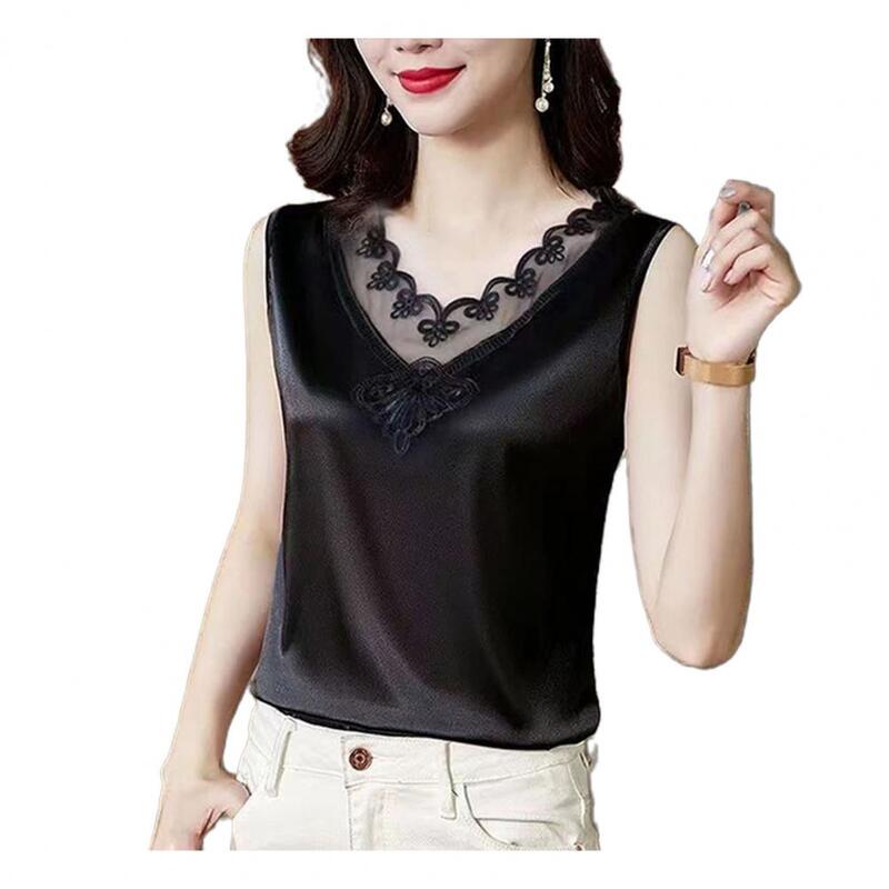 Women Tank Top Elegant Lace Tank Tops for Women Soft Pullover Sexy V Neck Camisole Feminine Satin Silk Vest for Wear in 2021