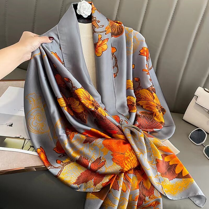 Lenço de seda estampado de luxo para mulheres, xale estilo popular, lenço fashion, silenciador para senhora, silenciador de verão, marca, 180x90cm