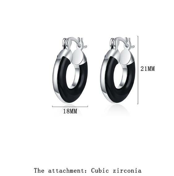 925 Sterling Silver Sweet Black Enamel Thick Round Hoop Earrings Fashion Cute Gift for Women Girls Fine Jewelry DS3659