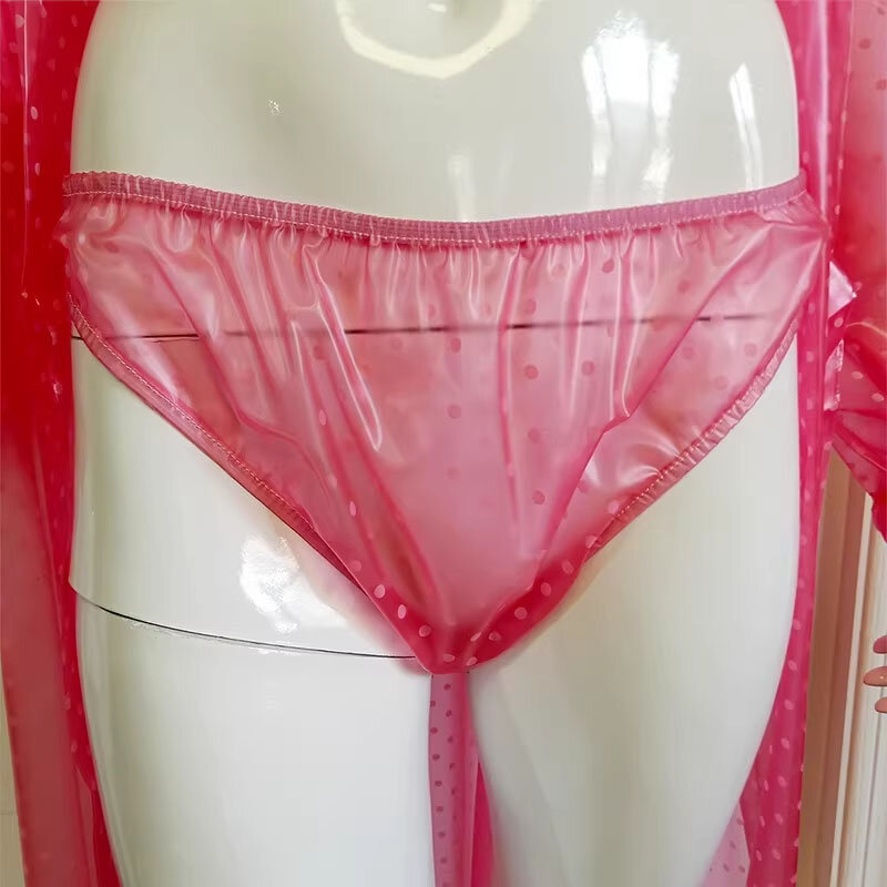 PVC Polka Dot Film plastik lembut transparan seksi Bikini tiga potong unit dewasa bayi setelan pakaian dalam naik rendah