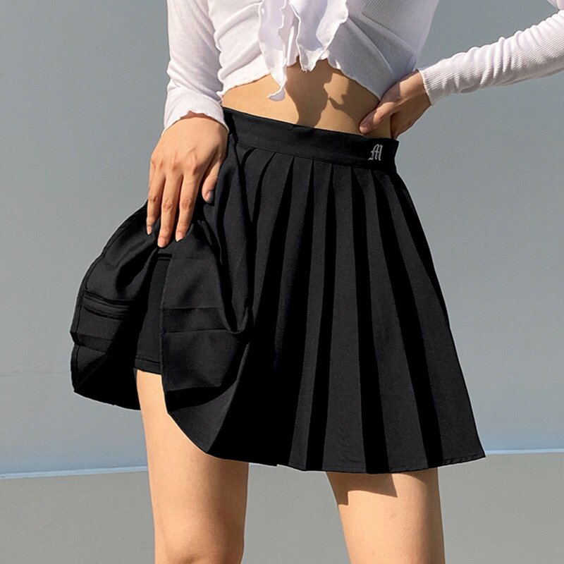 Lässige weiße Mini-Falten röcke Shorts Letter Print hoch taillierter kurzer Rock koreanischer Preppy-Stil Sommer tanz Minirock 2024
