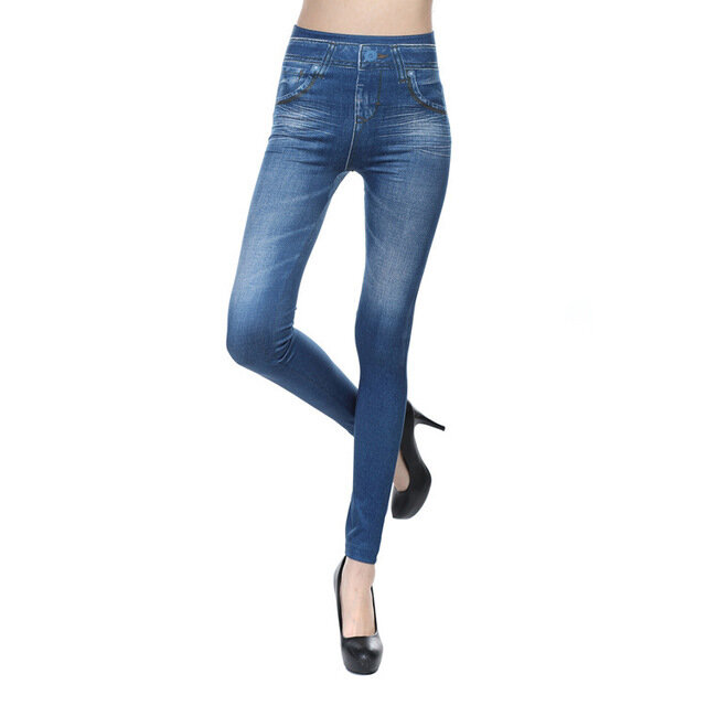 Pantalones de mezclilla de imitación para mujer, medias elásticas ahuecadas, cintura alta, Sexy, levantamiento de cadera, 2023