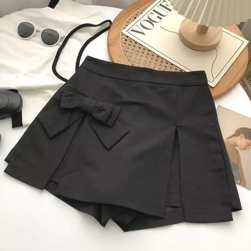 Korean design bow A-line casual pants for summer, sweet and pure, sexy and versatile, slimming, high-waisted short skirt pants