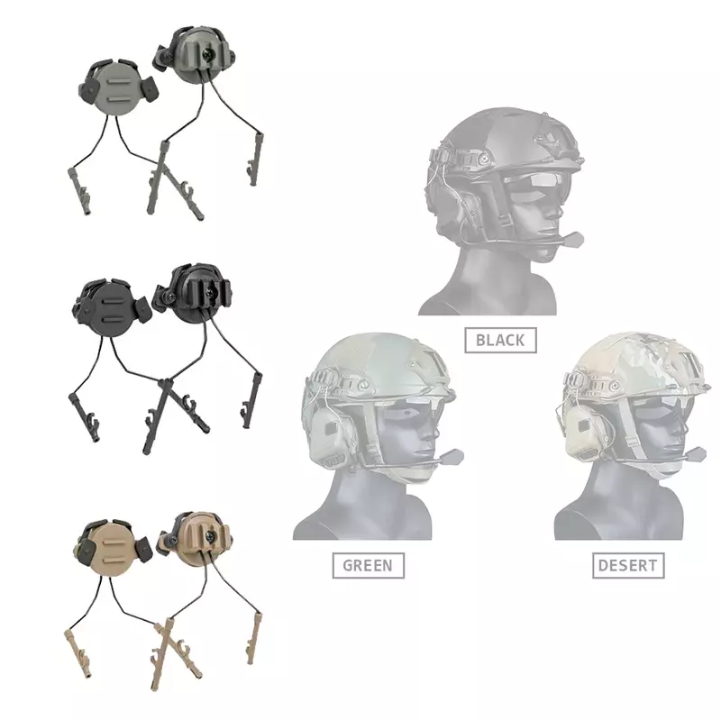 Supporti tattici per binari veloci Set di adattatori per casco per cuffie Airsoft Paintball supporto per cuffie staffa di sospensione per binario di rotazione 360