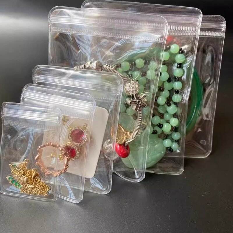 Kotak pemegang penyimpanan gelang, 10/20/30/50 buah perhiasan Organizer tas transparan PVC anti-oksidasi anting liontin kalung