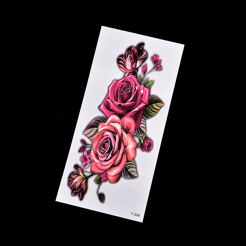 Tatuajes temporales de flores para mujer, pintura de arte corporal, tatuajes de brazos y piernas, pegatina realista falsa, rosa roja, Flash, tatuaje impermeable
