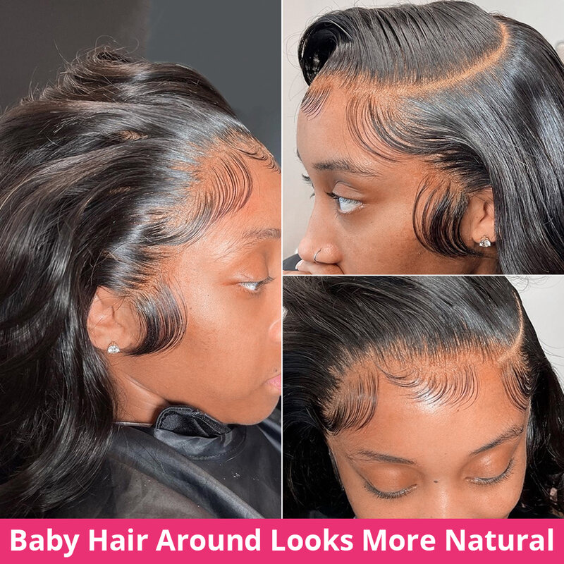 Perruque Lace Front Wig Body Wave naturelle, cheveux humains, pre-plucked, sans colle, HD, 13x6, 13x4, 30 pouces