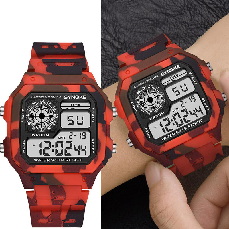 Synoke-子供用スポーツ腕時計,ミリタリー,耐水性,多機能カモフラージュ腕時計