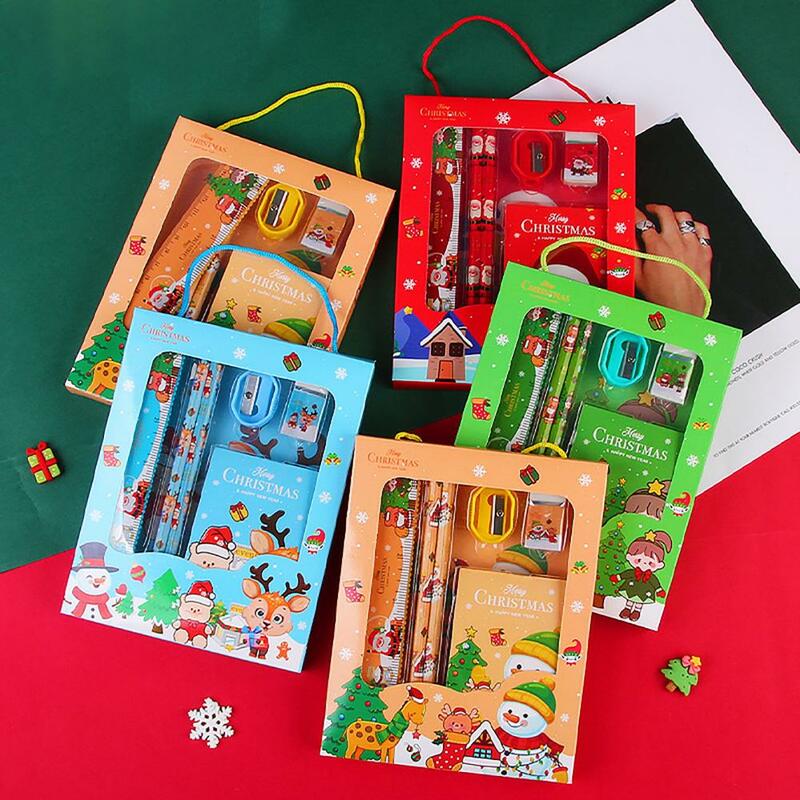 Weihnachten Briefpapier Set Bleistift spitzer Radiergummis Cartoon Weihnachten Muster Bleistifte Kawaii Schule Briefpapier Schul bedarf