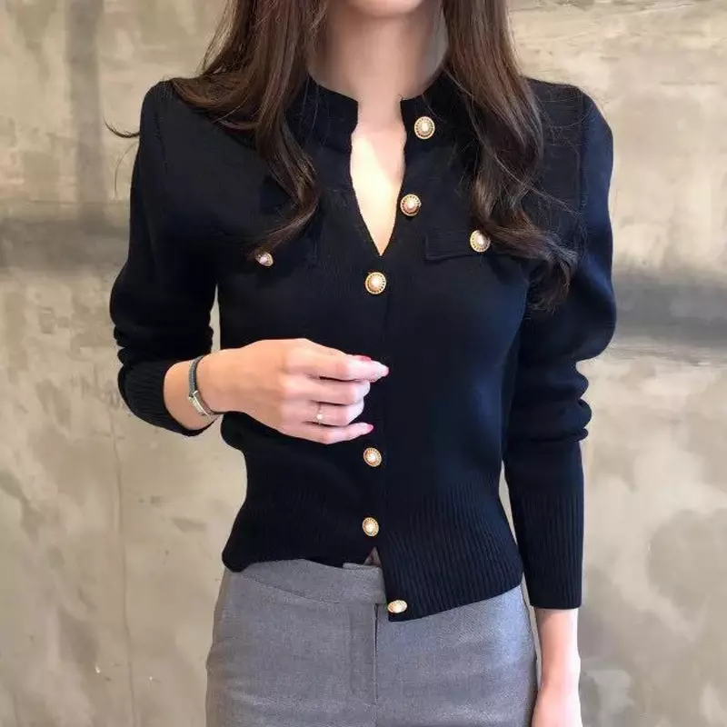 Fashion Knitted Cardigan Sweater Women Autumn Long Sleeve Short Coat Casual Korean Single Breasted Slim Top Pull Femme 17375