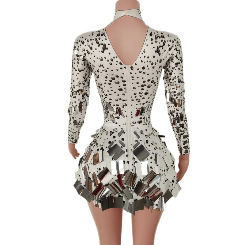 Shining Sequins Prom Dress Long Sleeves Slim One-piece Short Dress Women Birthday Party Celebrate Dress Singer Stage Wear