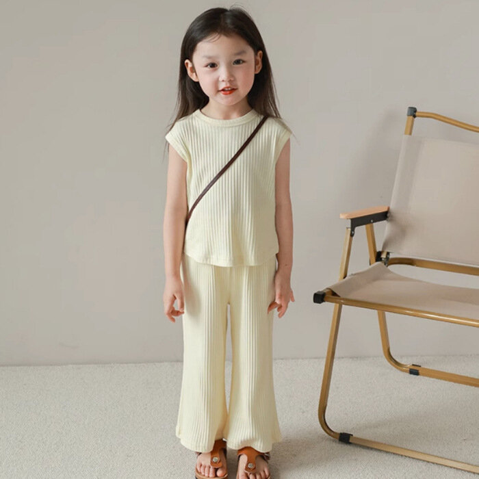Baby Girls Casual Suit Homewear 2pcs Summer Sleeveless Vest Top + Trousers Two-piece Loose Children Clothes Sets 2 3 4 5 6 years