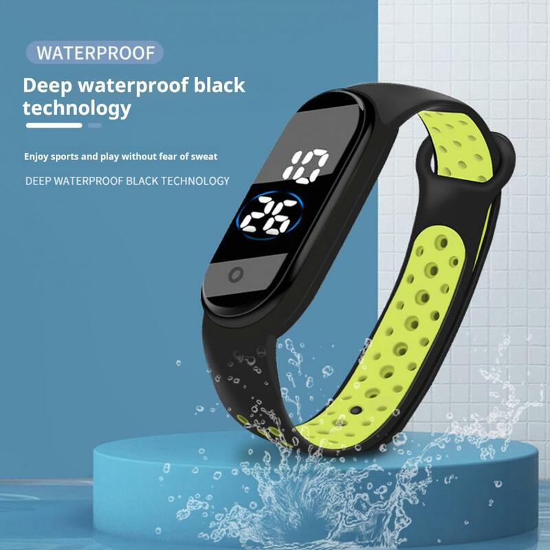 LED Electronic Watch Waterproof Anti-slip Adjustable Bi-color TPU Strap Rectangle Dial Kids Students Sports Digital Wristwatch