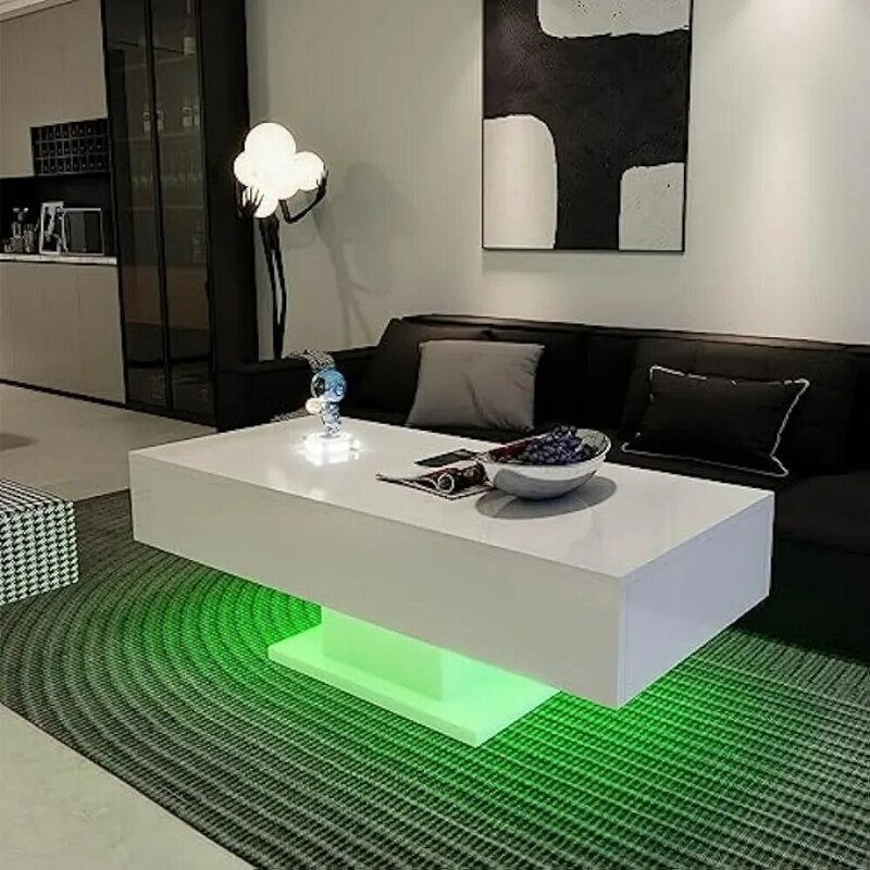 Led Coffee Table High Gloss Modern Coffee Table With LED Lights Center Table for Living Room Restaurant Tables Serving Wood Cafe