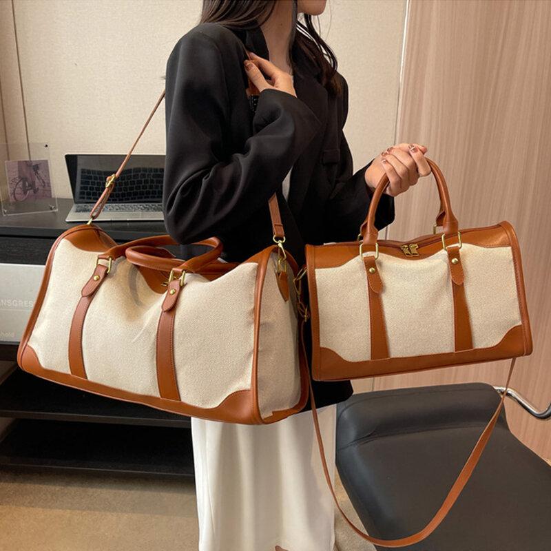 Tas selempang bahu tunggal wanita, tas jinjing kapasitas besar portabel, tas kanvas, tas penyimpanan perjalanan modis kasual