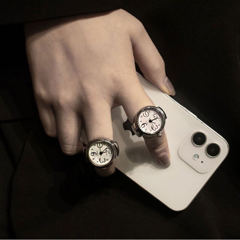 Jam tangan cincin pasangan Digital Pria Wanita, jam tangan Fashion Punk Mini kreatif Hip Hop tali elastis