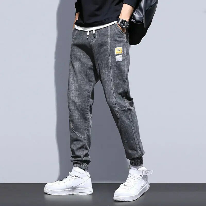Stylish 2023 Spring and Autumn Elastic Waist New Men's Loose Drawstring Jeans Sports Harem Work Boyfriend Pants Casual Trousers