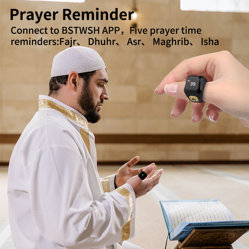 Smart Tasbih licznik zestawień pierścionek dla muzułmanów Zikr cyfrowy Tasbeeh 5 przypomnienie czasu modlitwy Bluetooth wysokiej klasy inteligentne pierścienie do noszenia