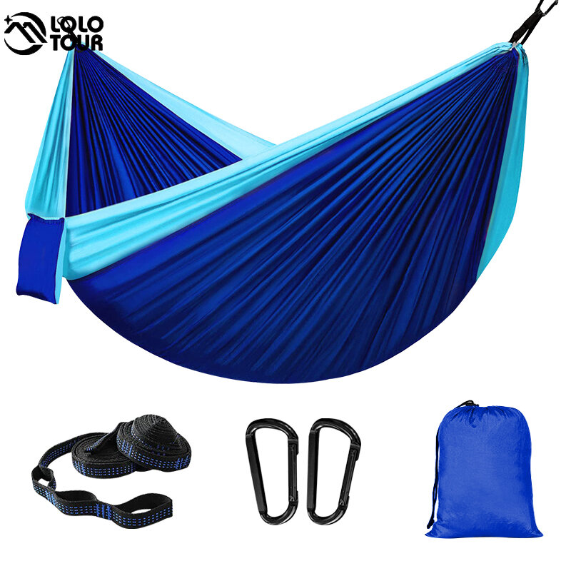 Double hamac parachute portable 260x140cm, balançoire d'extérieur pour camping jardin voyage vacances survie