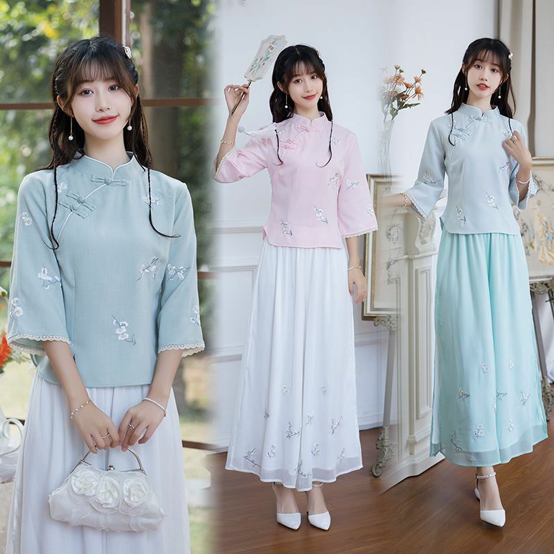 Tang Suit Cheongsams Vintage Ethnic Clothing Traditional Chinese Clothes Women Chinese Traditional Costume Female Embroidery Top