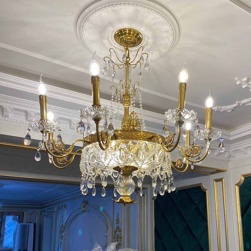 Lustre de cristal cobre europeu sala estar jantar quarto estudo francês luxo retro villa tribunal lâmpadas personalizadas