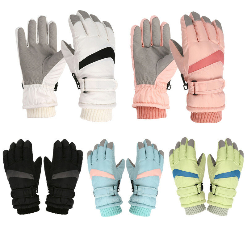 Winter Fleece Thermal Kids Gloves Waterproof Windproof Baby Full Finger Mittens for 4-7 Years Old Children Outdoor Skiing Gloves
