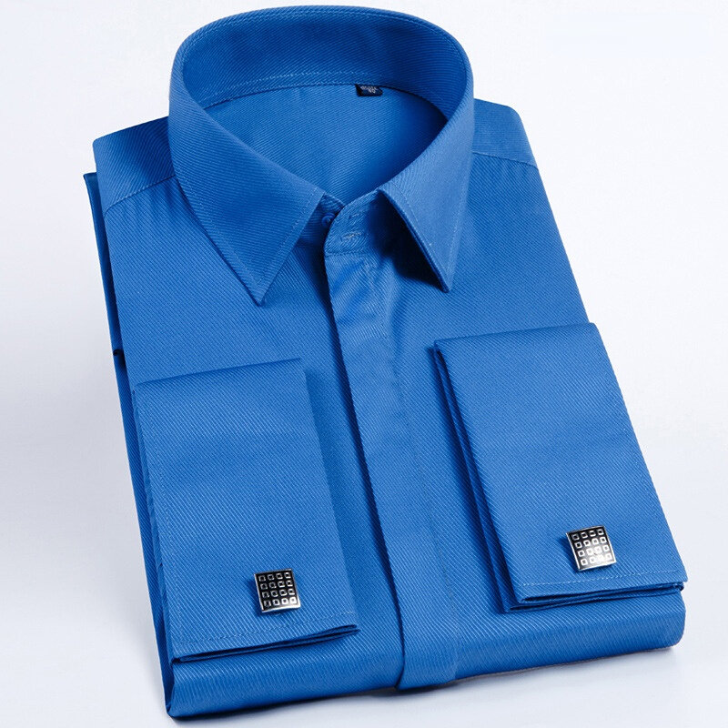 Качественная мужская рубашка с французскими запонками, мужская рубашка со скрытыми пуговицами, повседневная приталенная Классическая рубашка с длинными рукавами и манжетами (запонки в комплекте)