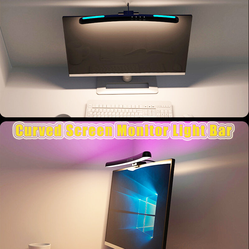 RGB Lampu Latar Belakang Suasana Permainan E-sport PC Monitor Komputer Bar Lampu Monitor Layar Lengkung Tujuh Warna