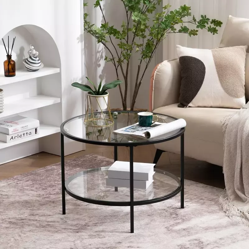 2-stufiger Couch tisch mit Glasplatte und Aufbewahrung Klare Couch tische für Wohnzimmer Einfacher und moderner Mittel tisch für Café mit kleinem Raum