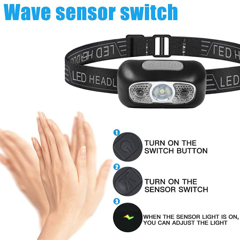 Mini linterna frontal LED recargable por USB, faro con Sensor de movimiento corporal, linterna de Camping, luz al aire libre, lámpara de antorcha portátil para pesca