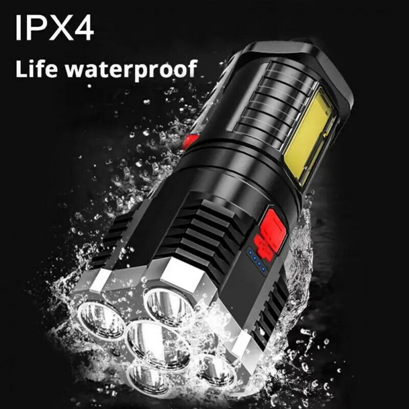 5 LED Light Flashlight USB Recharge COB Side Light Power Display Outdoor Portable Lamp 4 Mode Waterproof Rechargeable Torches