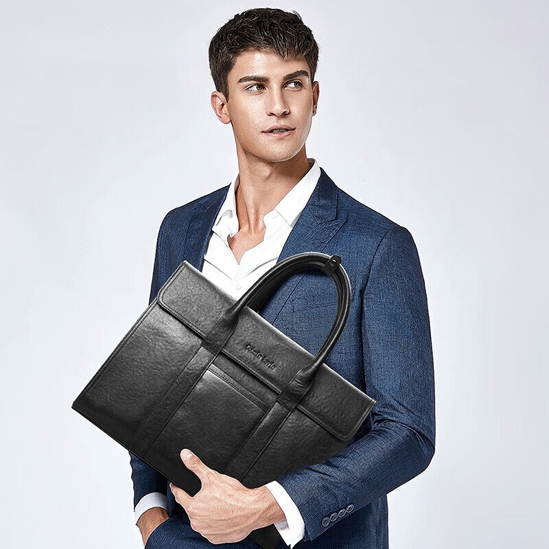 Real cowhide men's briefcase Luxury large capacity fashion business portable one shoulder diagonal cross bag Computer file bag