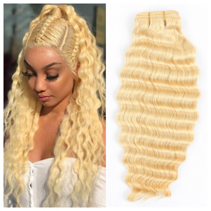 613 Blonde Deep Wave Curly Bundles Human Hair Brazilian Remy Hair 10-28 30 32 Inches 150% Density Hair Extension 1 Pieces
