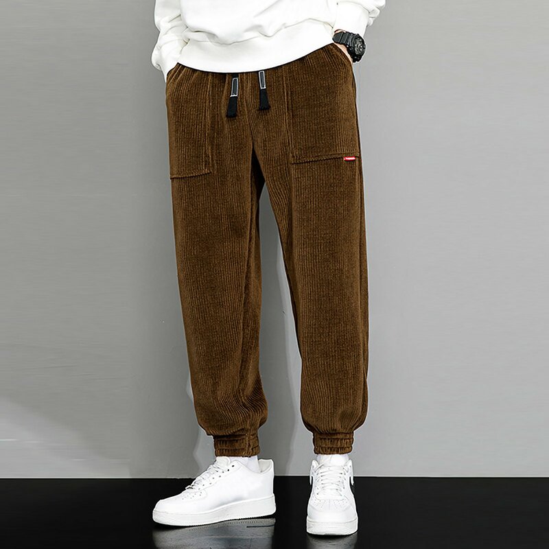 Nowe jesienne zimowe sztruksowe spodnie dresowe męskie luźne biegacze moda Streetwear luźne codzienne spodnie haremowe Plus rozmiar