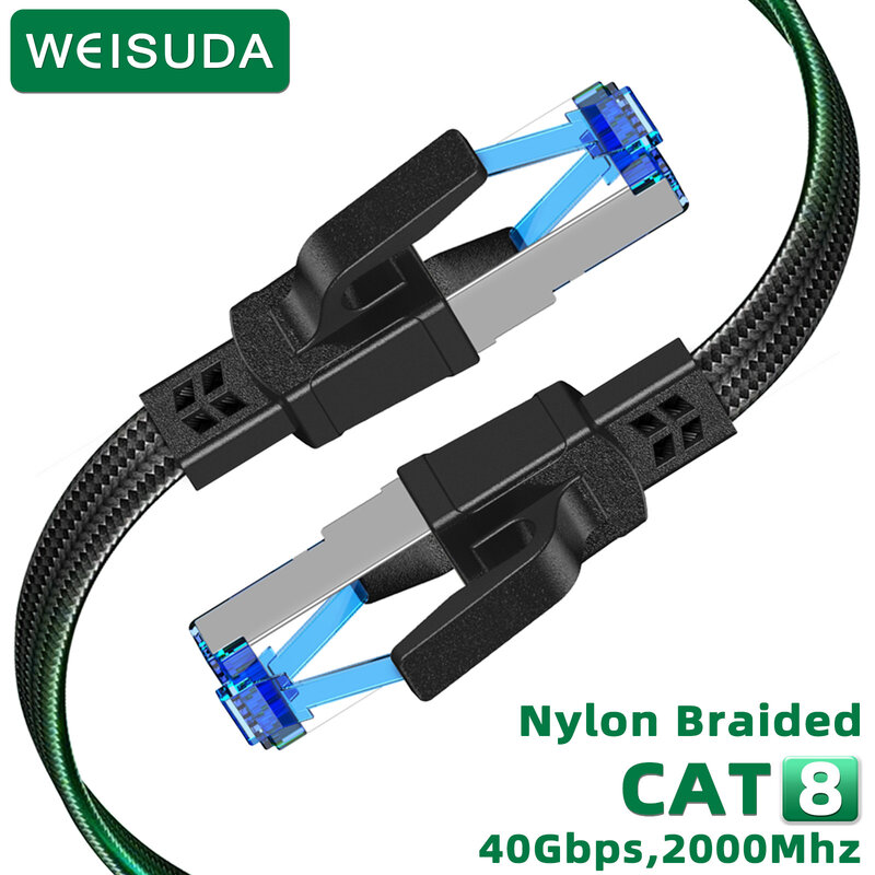 Câble Ethernet Cat 8, 40Gbps, 2000MHz, tressé en nylon, RJ45, pour routeur, modem internet