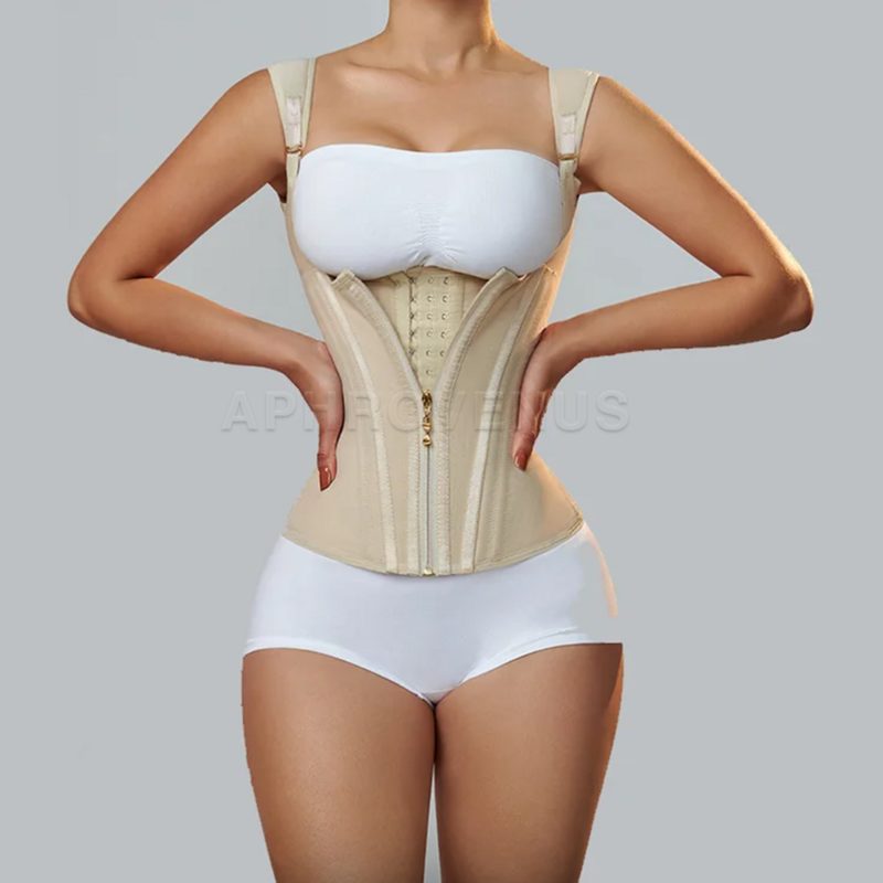 Fajas Colombianas Women Double Compression Waist Trainer corsetto con cerniera regolabile in osso e gancio-occhi pancia piatta Body Shaper