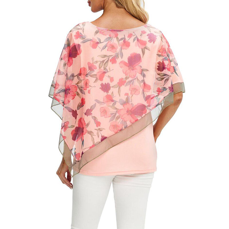 Женская Повседневная шифоновая блузка-пончо с рукавом 3/4 и цветочным принтом