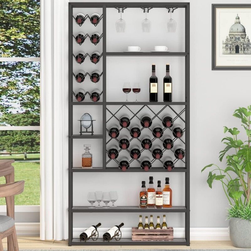 Madeira Metal Empilhável Bakers Rack, Piso Autoportante, Wine Refrigerator, Alto Coffee Bar Cabinet, Móveis De Armazenamento, Farmhouse