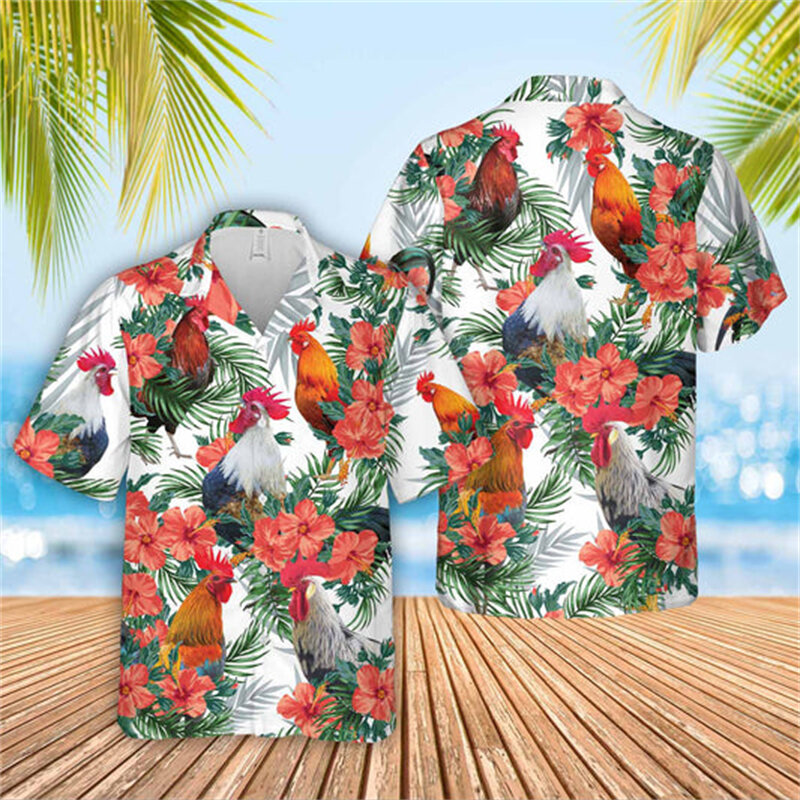 Гавайская рубашка с анималистическим рисунком, гавайская рубашка с 3D принтом, мужская и женская Повседневная рубашка в стиле Харадзюку, топы унисекс, одежда
