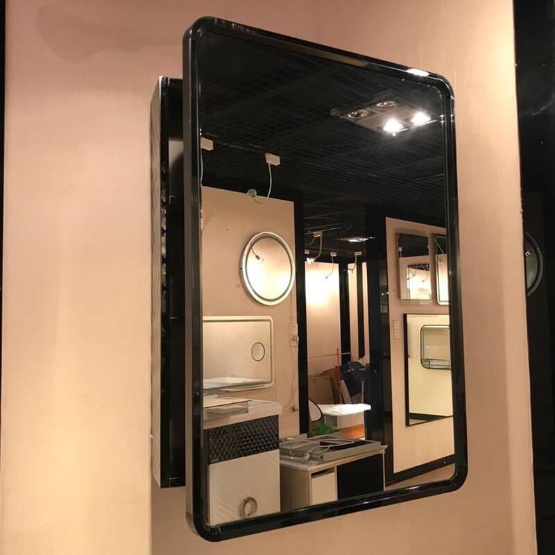خزانة بمرآة معلقة على الحائط للحمام ، تخزين أسود