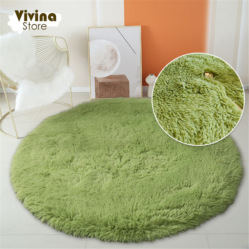 Alfombra redonda de felpa para sala de estar, alfombra peluda verde para sofá, silla, alfombrilla de pelo largo, decoración de baño, alfombra esponjosa para niños