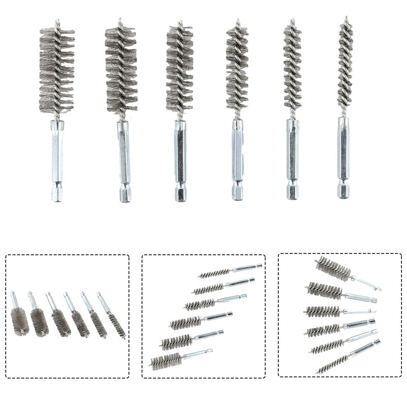 Drilling Brushes Cleaning Brush Tools & Workshop Equipment Stainless Steel 12mm 15mm 6 Pieces Cleaning Brushes
