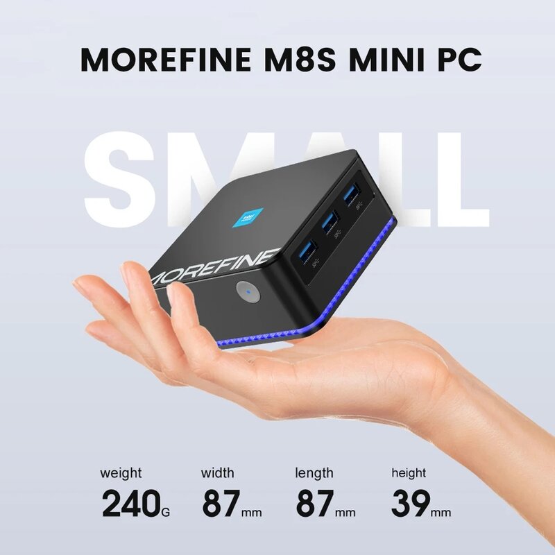 Morefine-Mini PC M8S para juegos, ordenador compacto de bolsillo con Windows 11, Intel 12th Gen N100 LPDDR5, 4800MHz, LAN Dual, 3x4k @ 60Hz, WiFi6, BT5.2