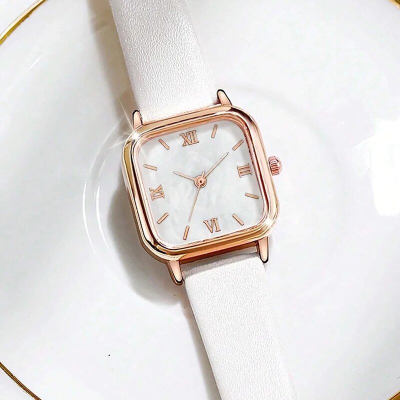 NOBOX-Relógio feminino de couro PU, pulseira elegante, relógio de quartzo feminino, pulseira de pérolas, luxo
