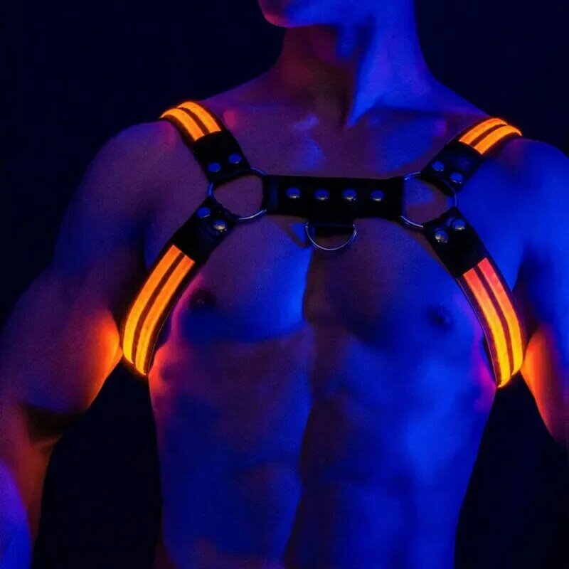 Traje de Rave para hombre, arnés Led, cinturón de hombro, cuerpo Sexual, atenuación del pecho, luz intermitente de escenario, Color recargable