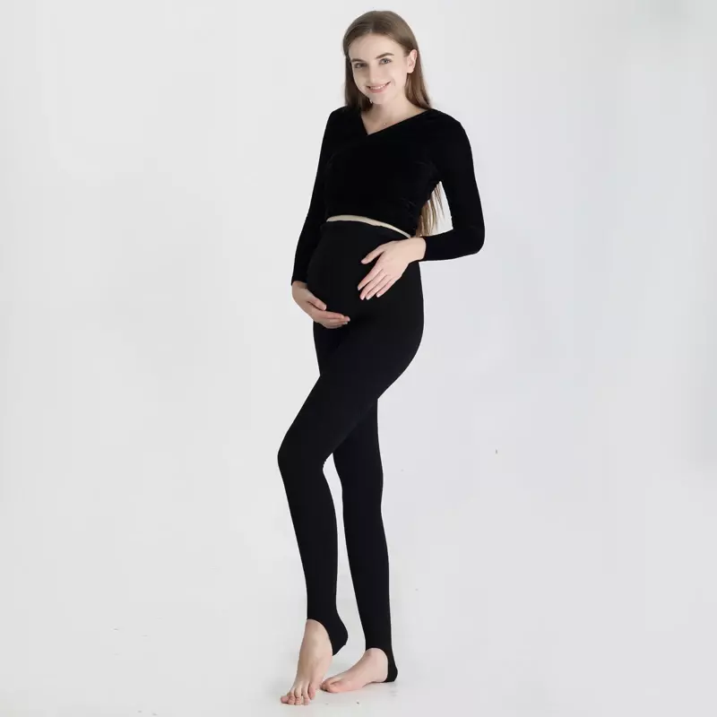 Meia-calça de barriga de cintura alta ajustável para gestantes, calças justas de maternidade, roupas quentes, moda outono