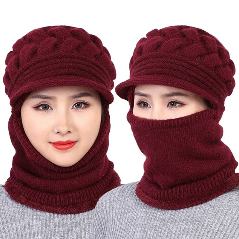 Inverno coral velo chapéu beanies chapéu feminino cachecol quente respirável lã de malha chapéu para mulher dupla camadas tampas de proteção