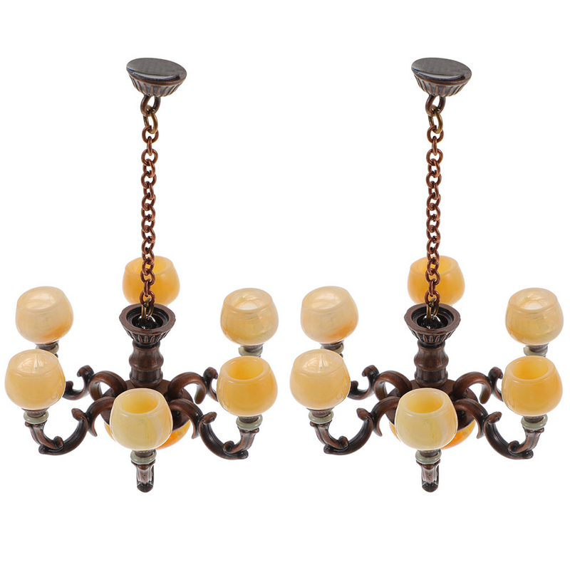 Lámpara de techo en miniatura de 2 piezas, candelabro de casa en miniatura a escala 1/12, accesorio