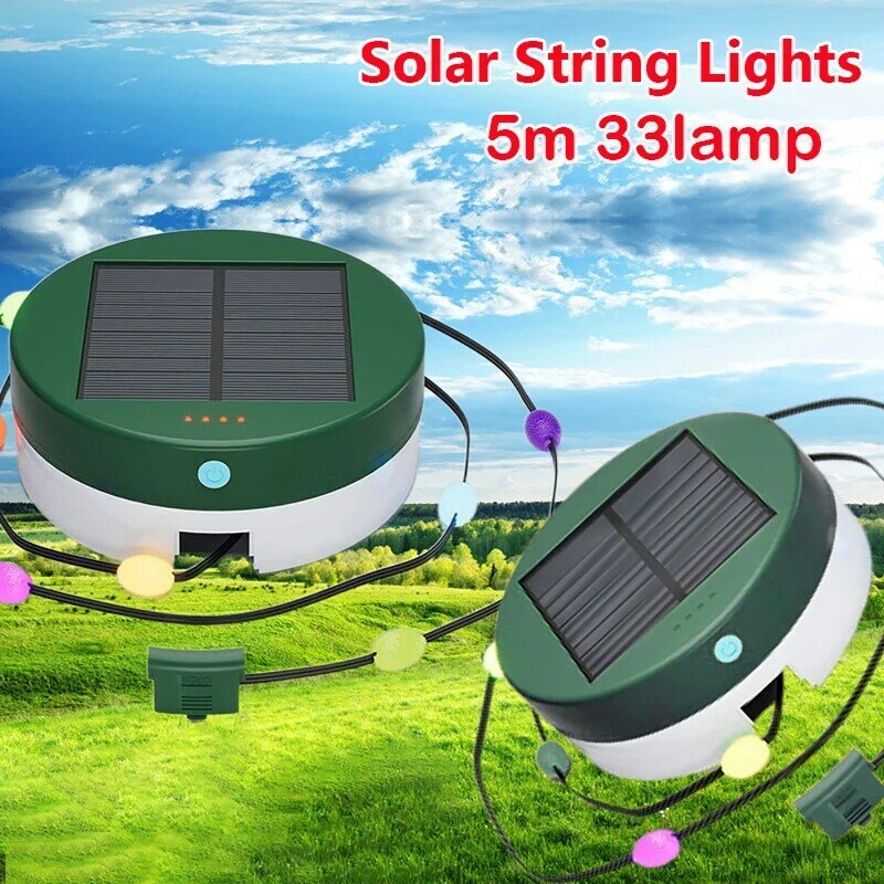 5m 33LEDs Solar String Light RGB Camping Light Outdoor Impermeável Emergência Carregamento Tenda Atmosfera Light String Garden Decor