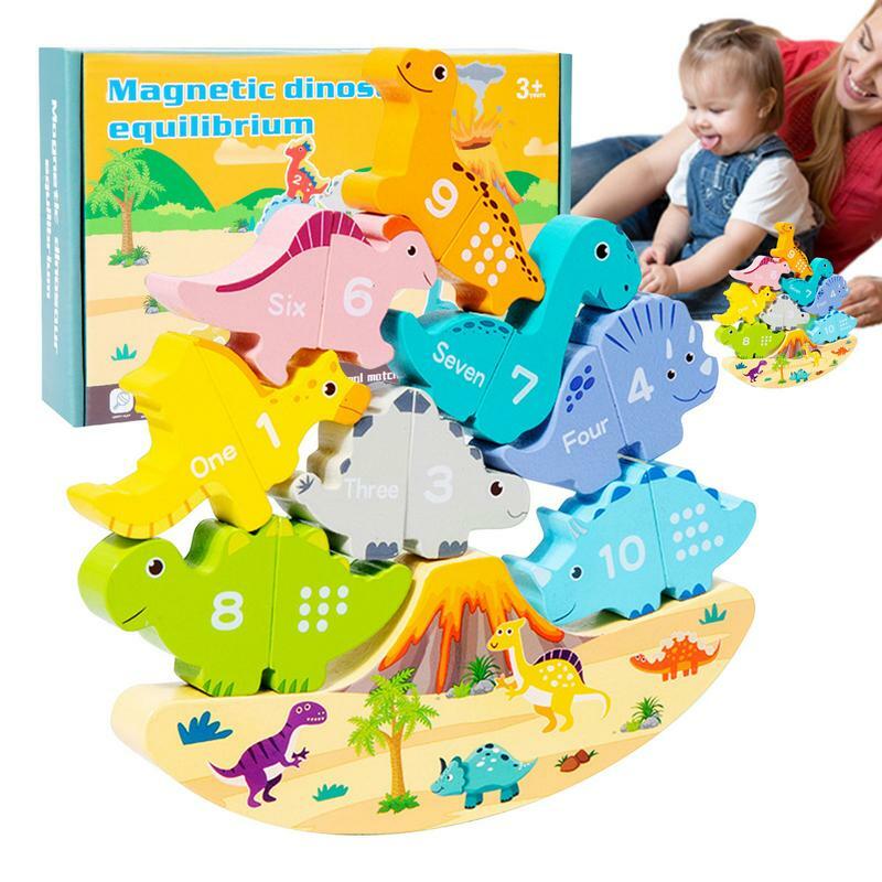 Juguete de apilamiento de dinosaurios de madera para niños pequeños, juguetes de dinosaurios magnéticos para niños, juguetes de dinosaurios para aula preescolar, juguetes de dinosaurios de madera para niños